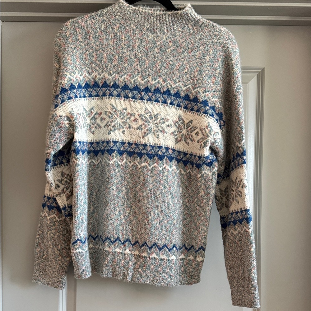 Cozy Fair Isle Snowflake Knit Sweater - Blue & Cream